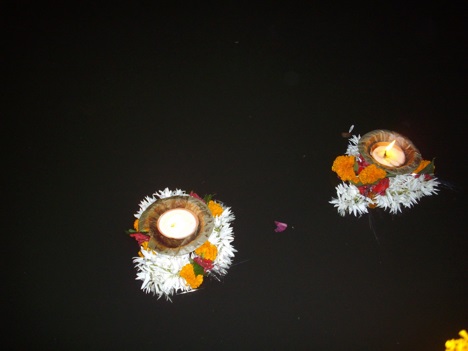 Diyas on Ganges river on Dev Deepavali festival